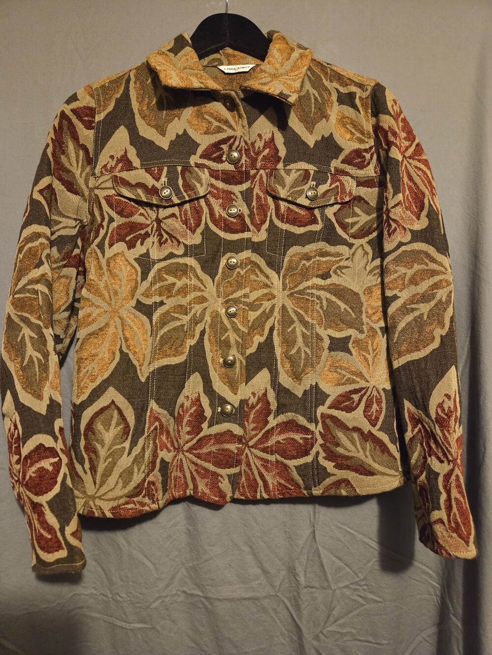Laura Ashley Multicolor Floral Jean Jacket in Brown and Gold Tones